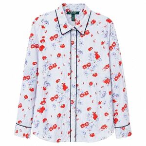 NWT$ LRL Ralph Lauren Multi-Floral Button Front Top Sz XL Striped Spring Garden